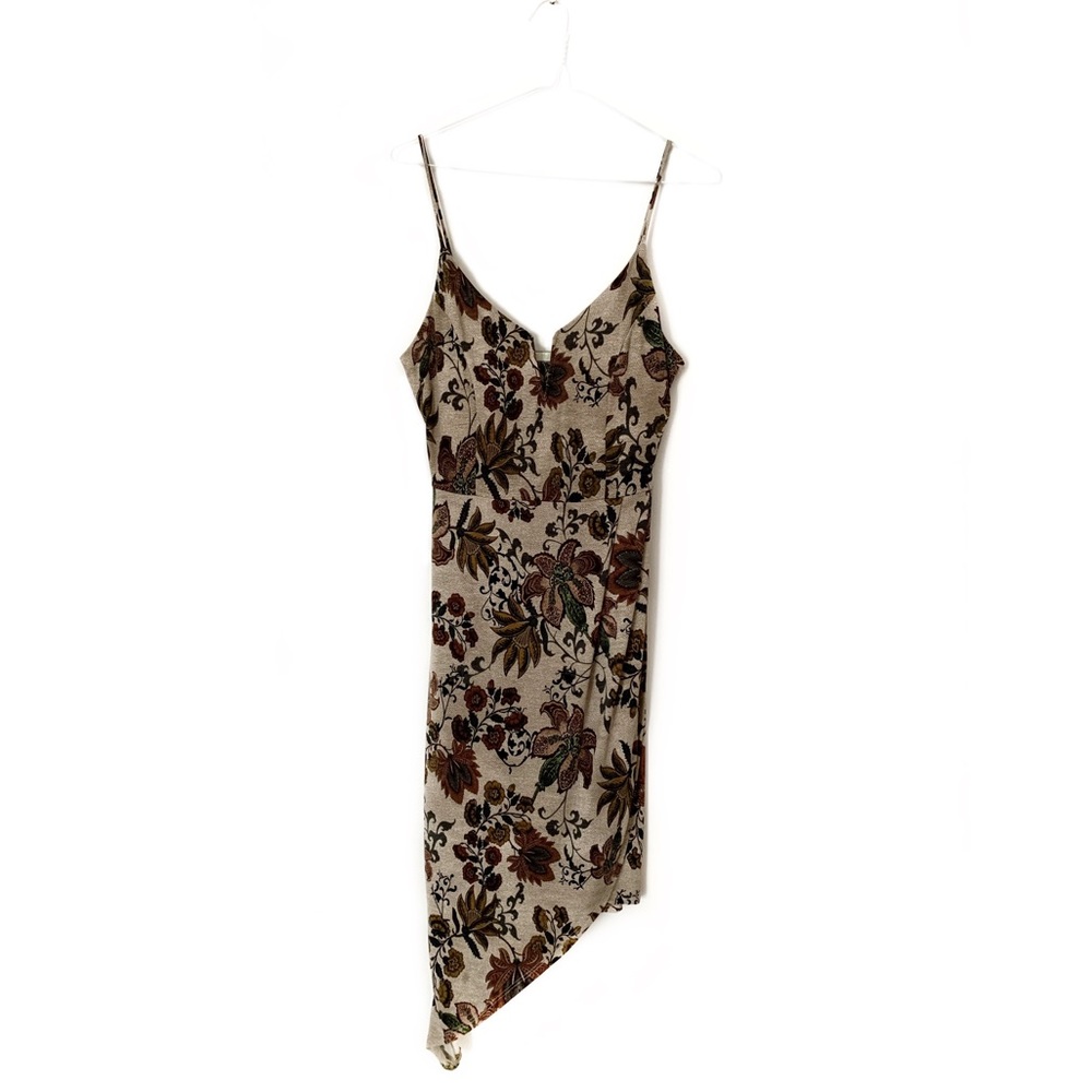 3/$40 OLIVE TREE BOUTIQUE BRAND FALL ASYMMETRICAL FLORAL/ BOTANICAL MIDI DRESS